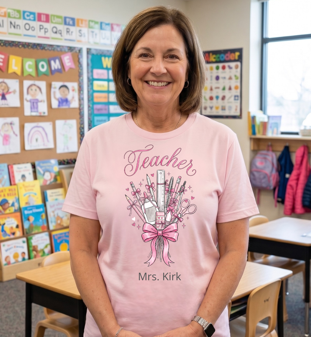 Teacher Appreciation Tee | Personalized Bow Teacher Shirt