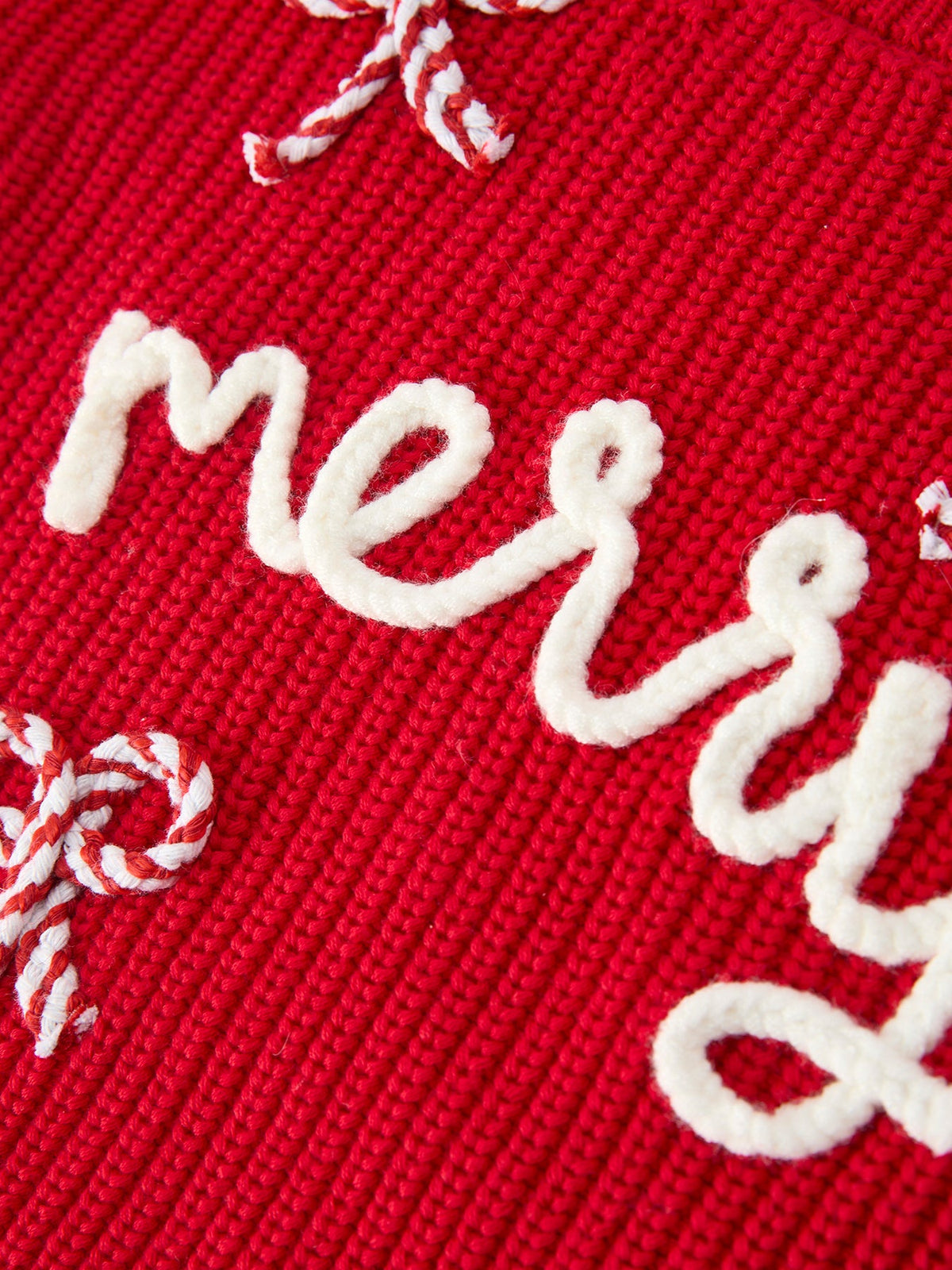 Mommy and Me Sweaters | Red Merry & Bows: Adult merry lettering and bow detail
