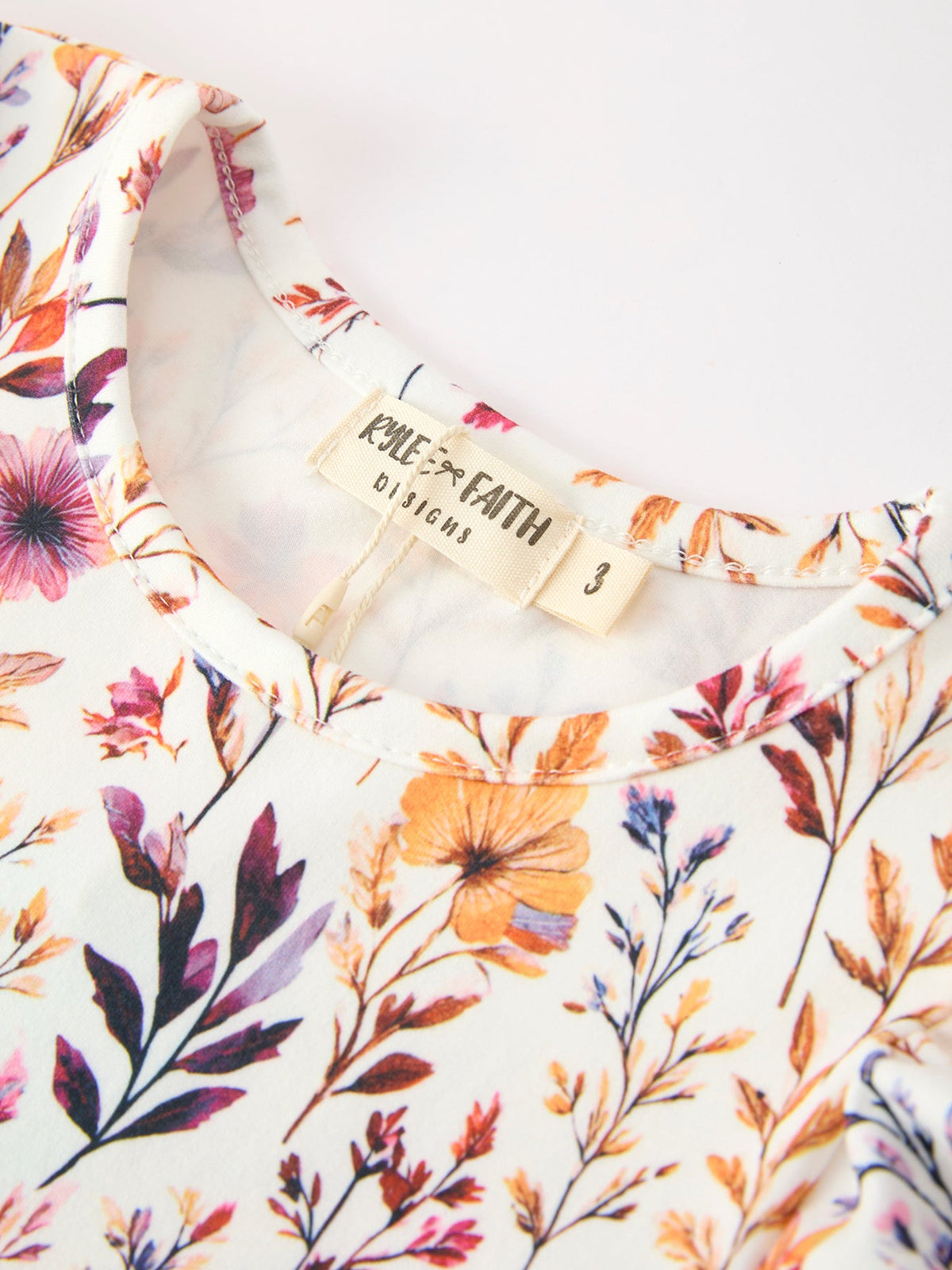 Girls Fall Dress | Floral Puff Sleeve Ruffle: Round neckline and floral print
