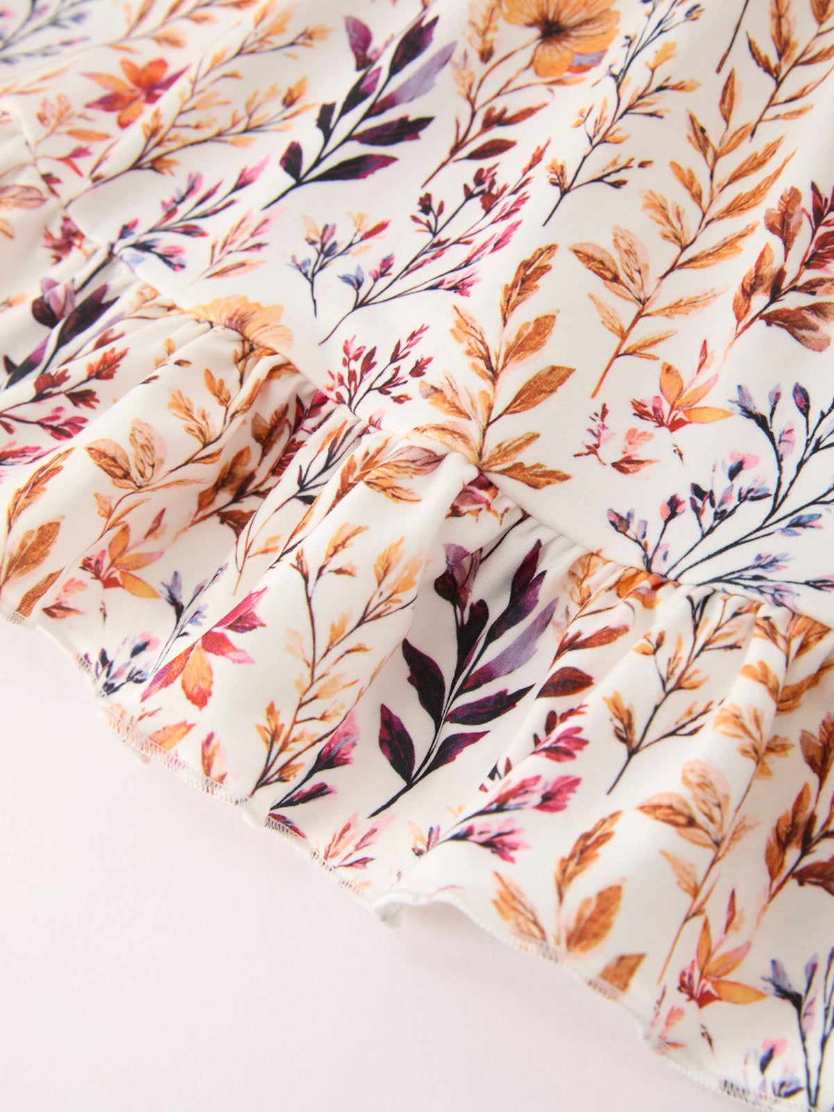 Girls Fall Dress | Floral Puff Sleeve Ruffle: Tiered floral skirt close-up