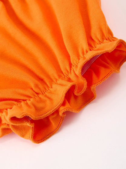 Girls Halloween Outfit | Pumpkin Bloomer Set: Orange bloomer ruffle hem detail