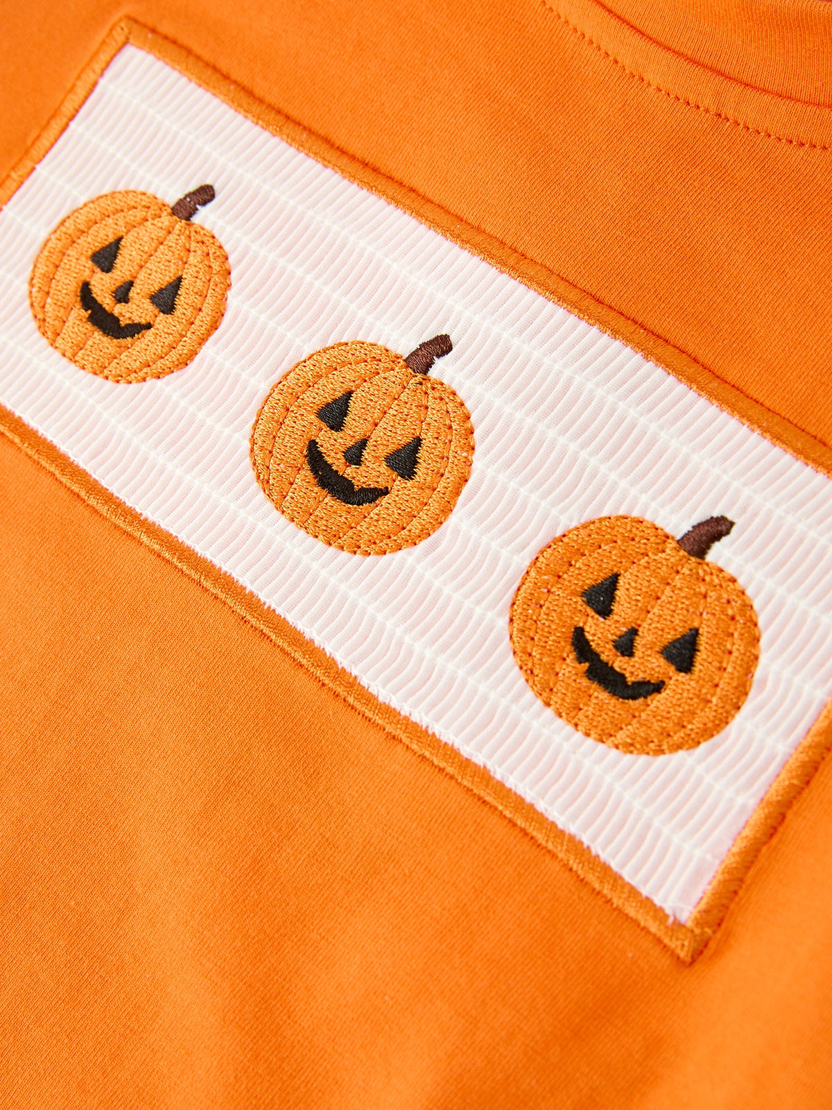 Boys Halloween Outfit | Pumpkin Plaid Pants: Embroidered jack-o'-lantern chest panel