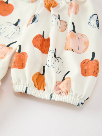 Girls Fall Dress | Pumpkin Puff Sleeves: Puff sleeve and pumpkin print