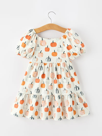 Girls Fall Dress | Pumpkin Puff Sleeves: Back on hanger