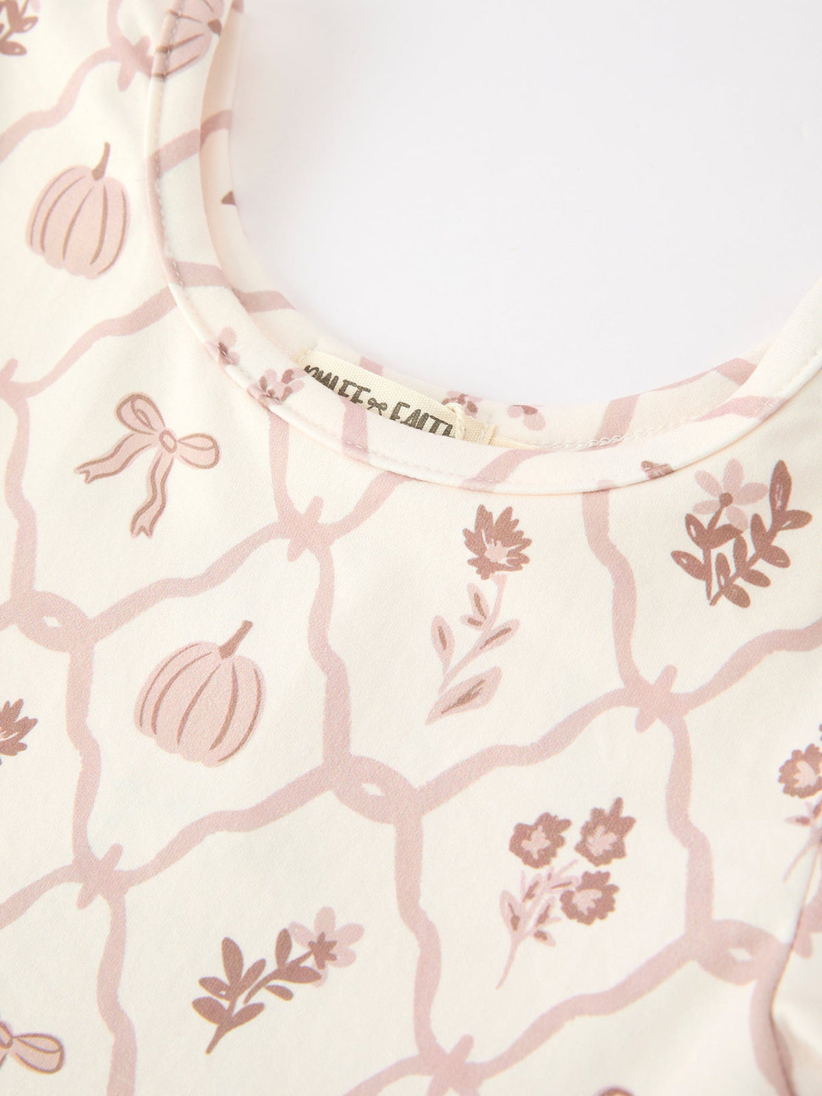 Girls Fall Dress | Pumpkin Bow Twirl: Round neckline and brand label