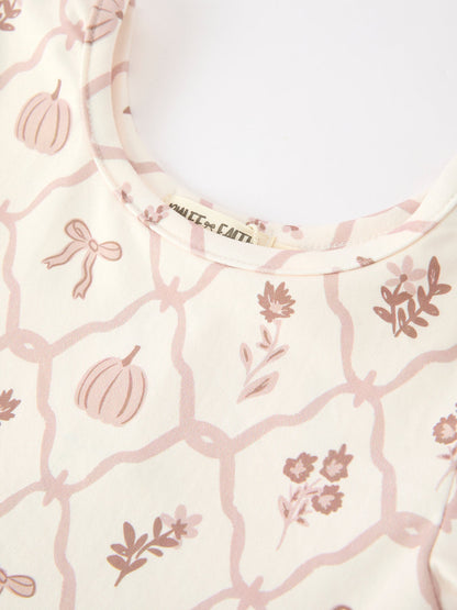 Girls Fall Dress | Pumpkin Bow Twirl: Round neckline and brand label