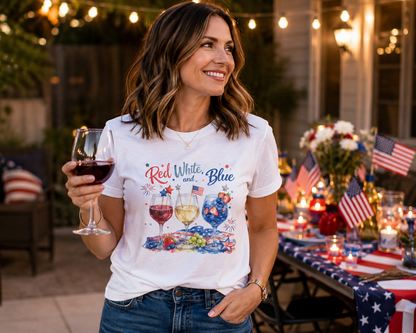 Red White Blue Wine Patriotic Wine Shirt | Women’s Tee