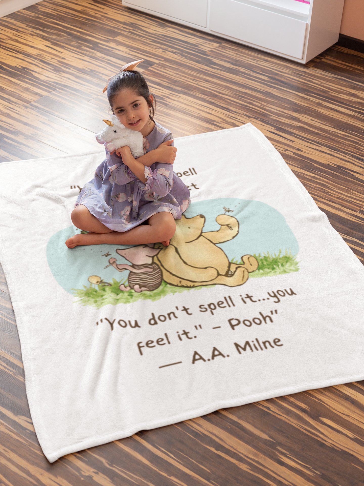 40 x 60 blanket Pooh How do you spell love.