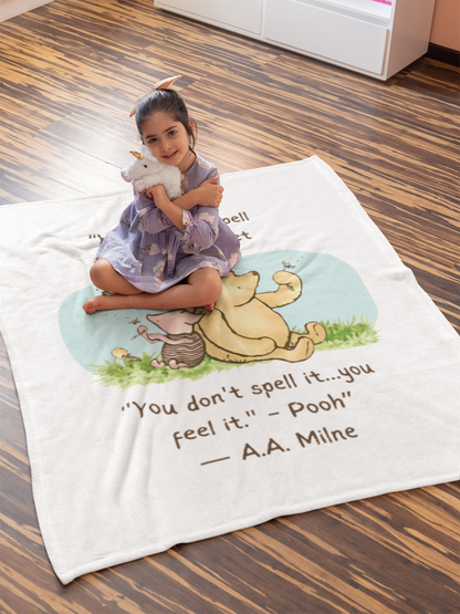 40 x 60 blanket Pooh How do you spell love.