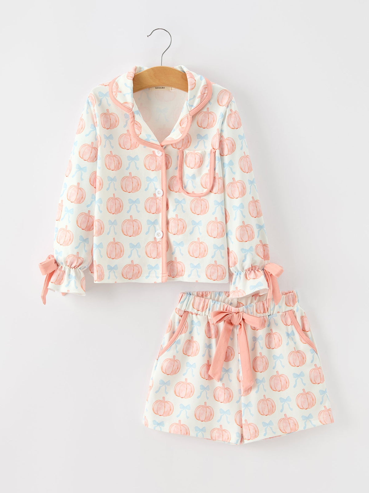 Mommy and Me Pajamas | Pastel Pumpkin Shorts: Adult top and shorts front