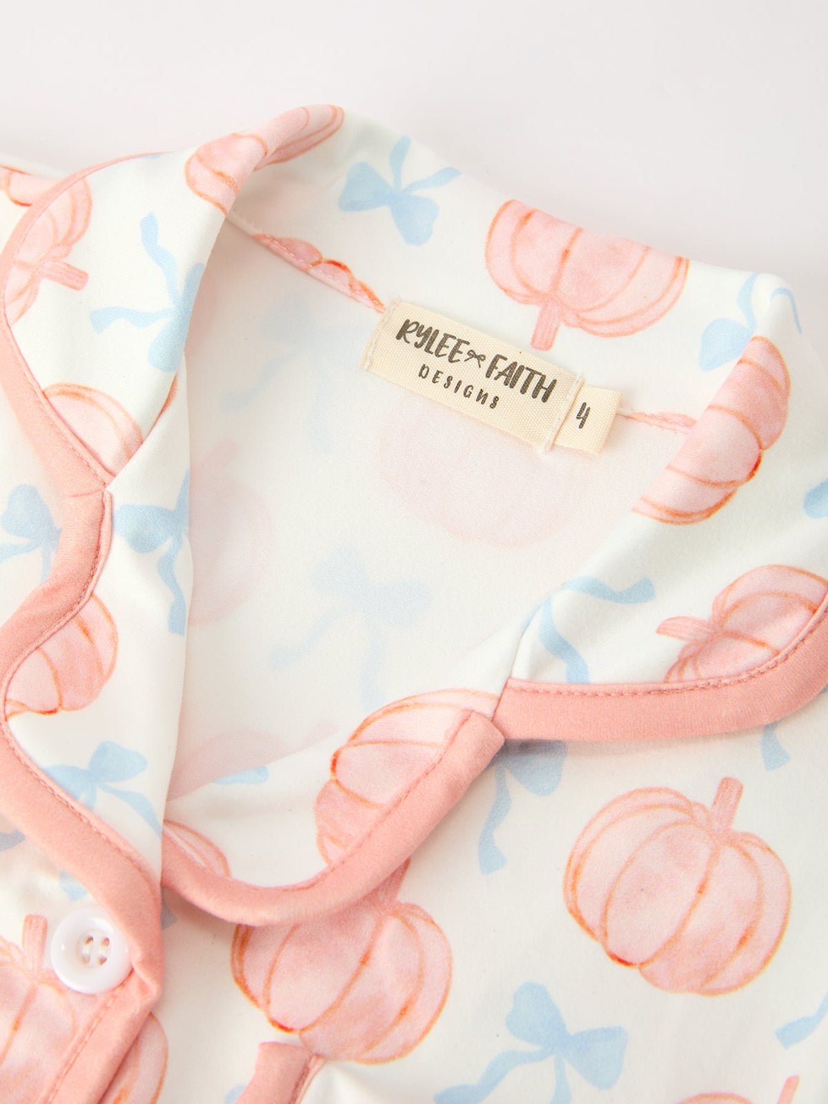 Mommy and Me Pajamas | Pastel Pumpkin Shorts: Collar and pumpkin bow print