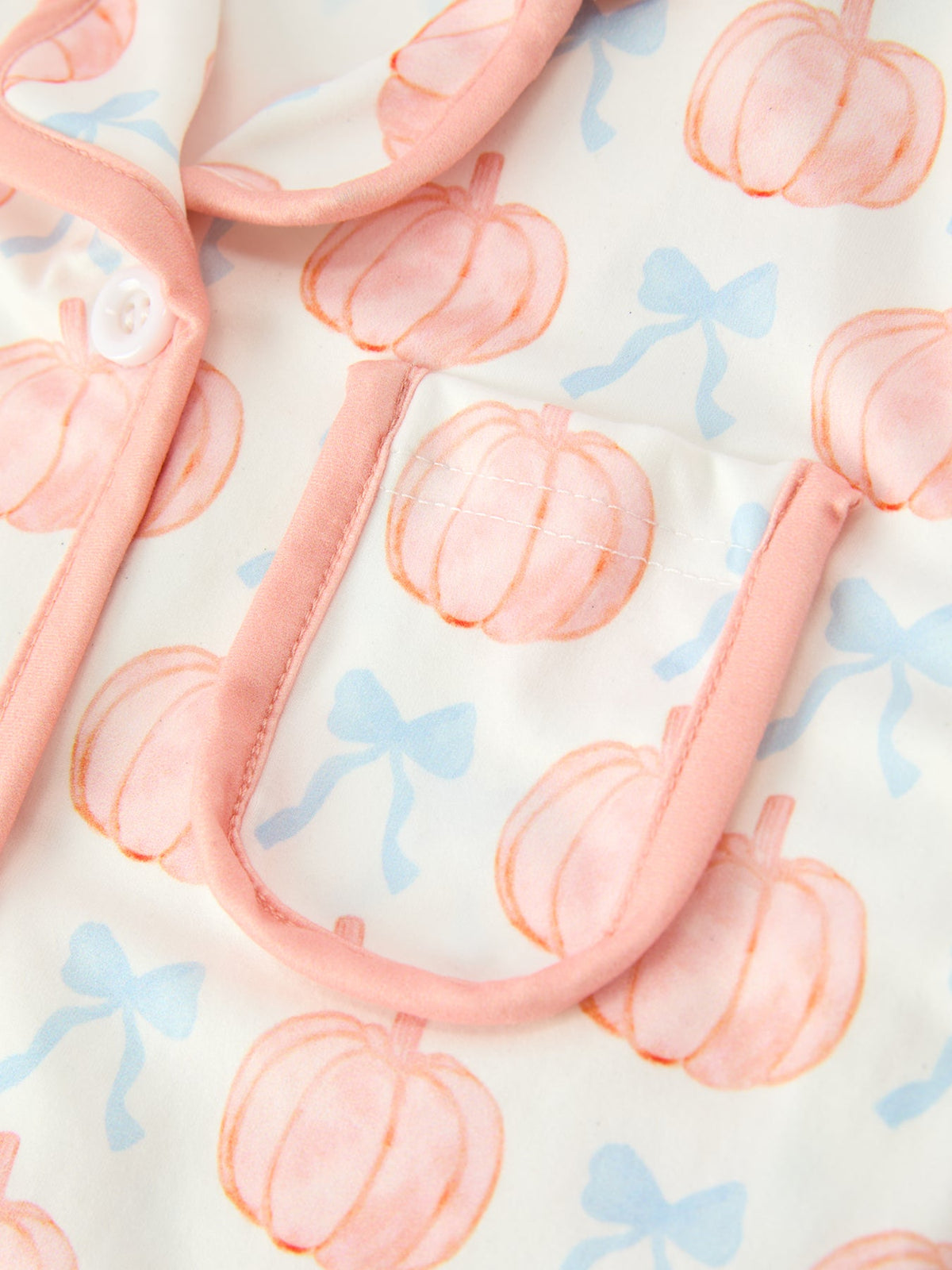 Mommy and Me Pajamas | Pastel Pumpkin Shorts: Chest pocket and peach piping
