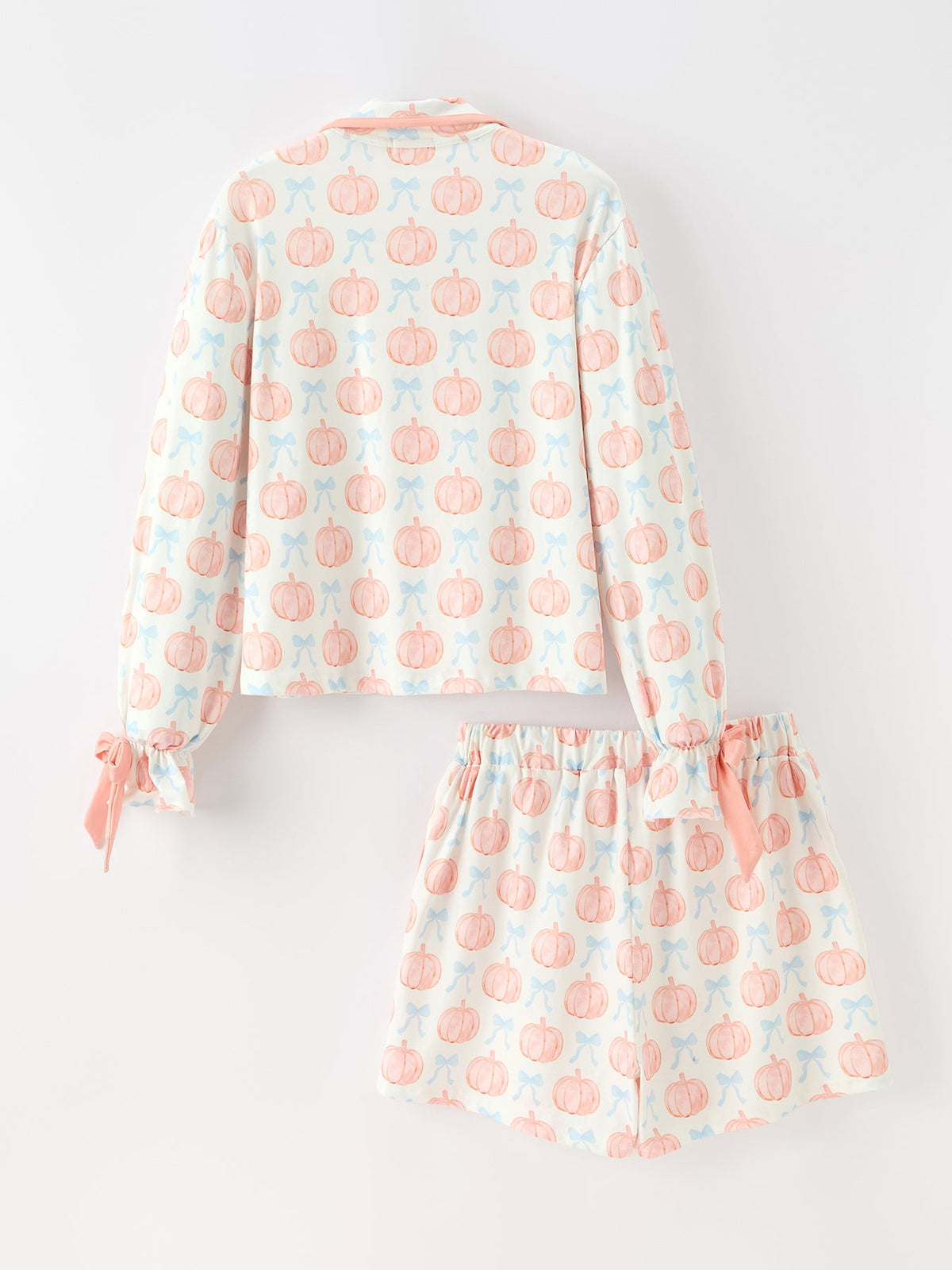 Mommy and Me Pajamas | Pastel Pumpkin Shorts: Child top and shorts back