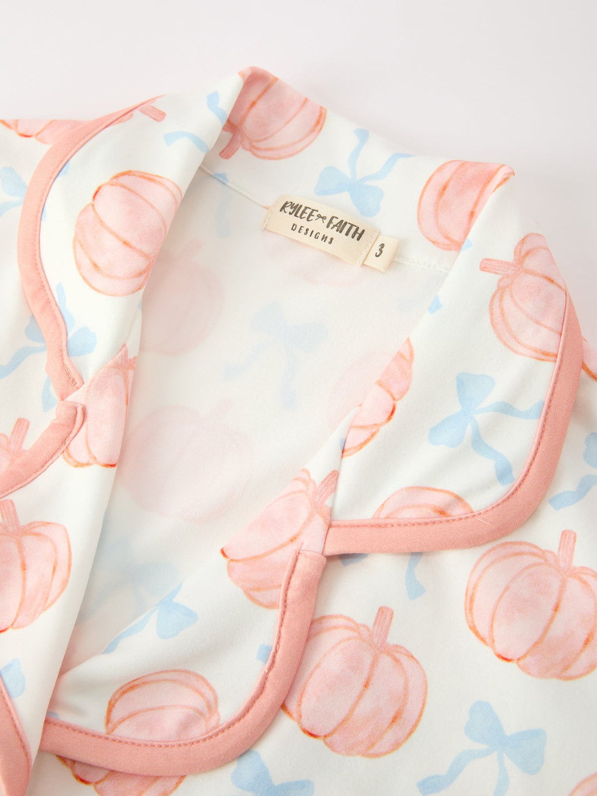 Mommy and Me Pajamas | Pastel Pumpkin Shorts: Child collar detail