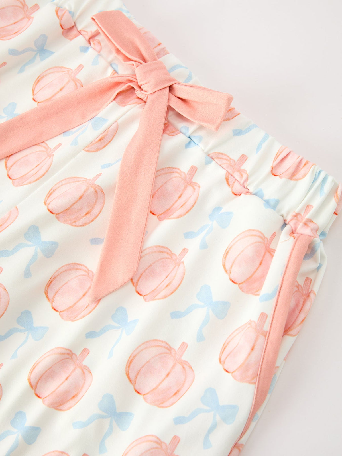 Mommy and Me Pajamas | Pastel Pumpkin Shorts: Child shorts waistband bow