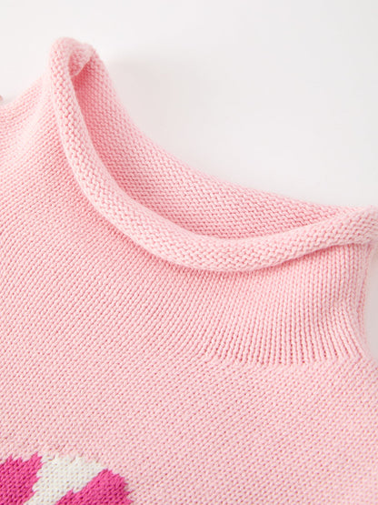 Girls pink cotton candy cane bow knit Christmas sweater, additional product photograph 3