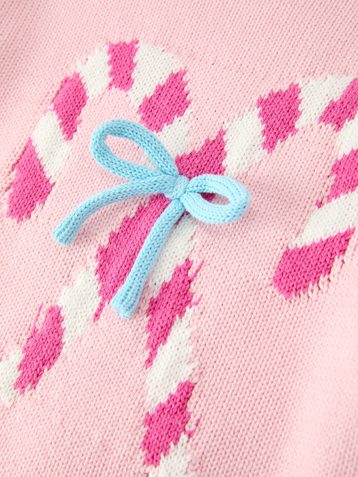 Girls pink cotton candy cane bow knit Christmas sweater, additional product photograph 4