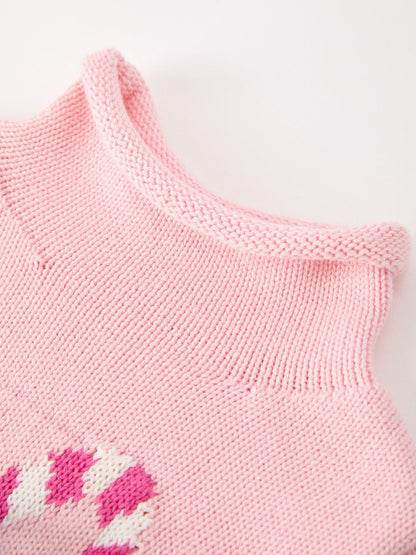 Baby cotton candy cane bow knit Christmas romper, additional product photograph 3