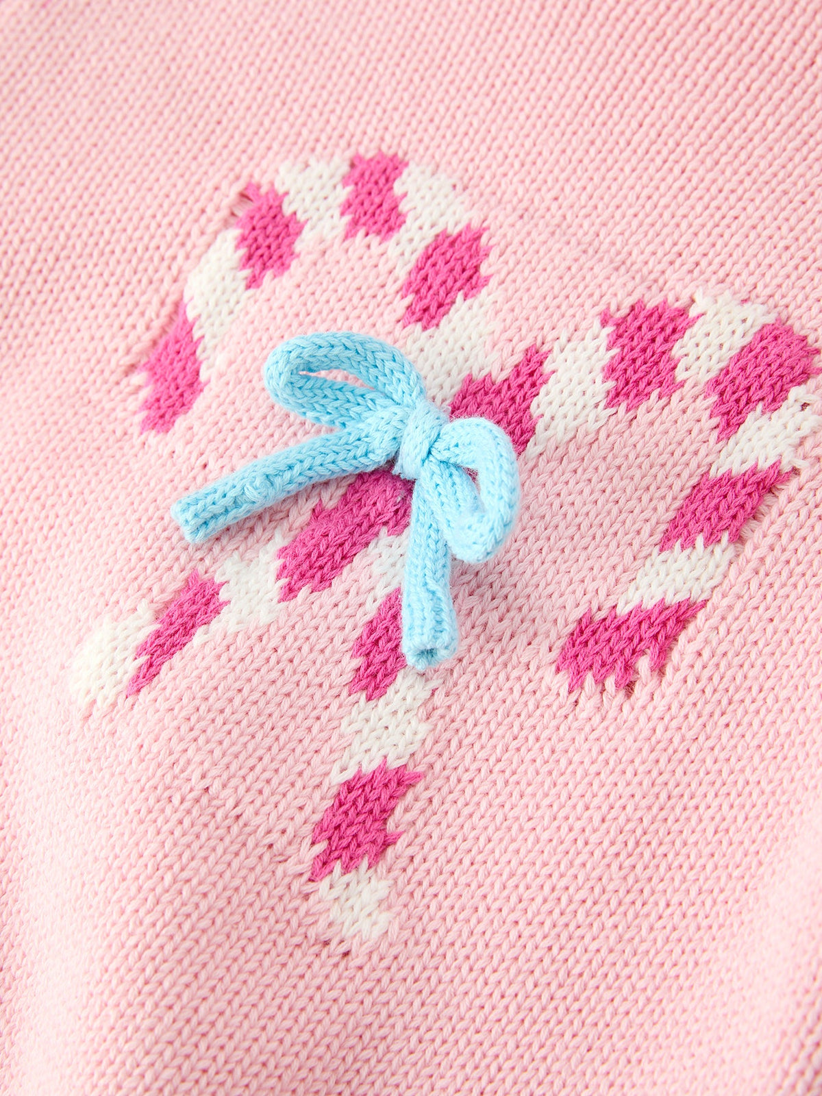 Baby cotton candy cane bow knit Christmas romper, additional product photograph 4