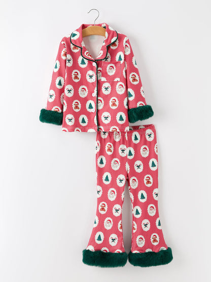 Mommy and Me Pajamas | Santa Faux Fur Trim: Front of top and pants