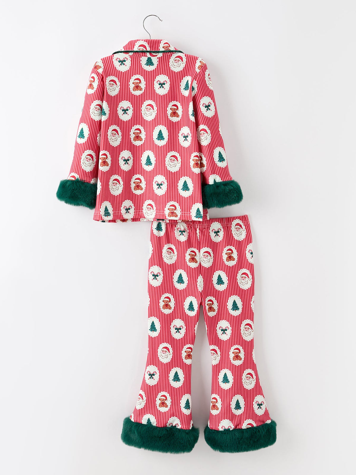 Mommy and Me Pajamas | Santa Faux Fur Trim: Back of top and pants