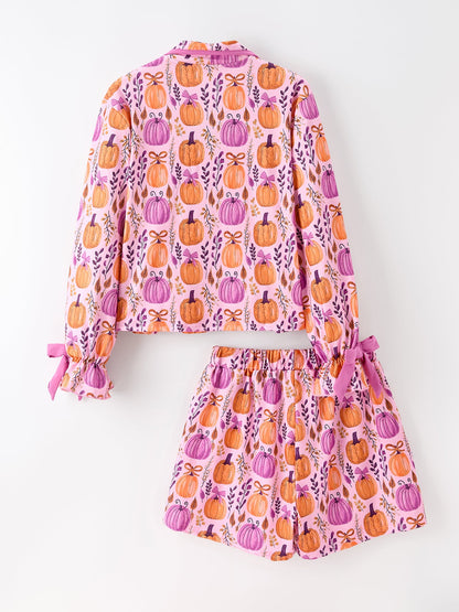 Halloween pumpkin matching pajama set for adult and child, additional product photograph 3