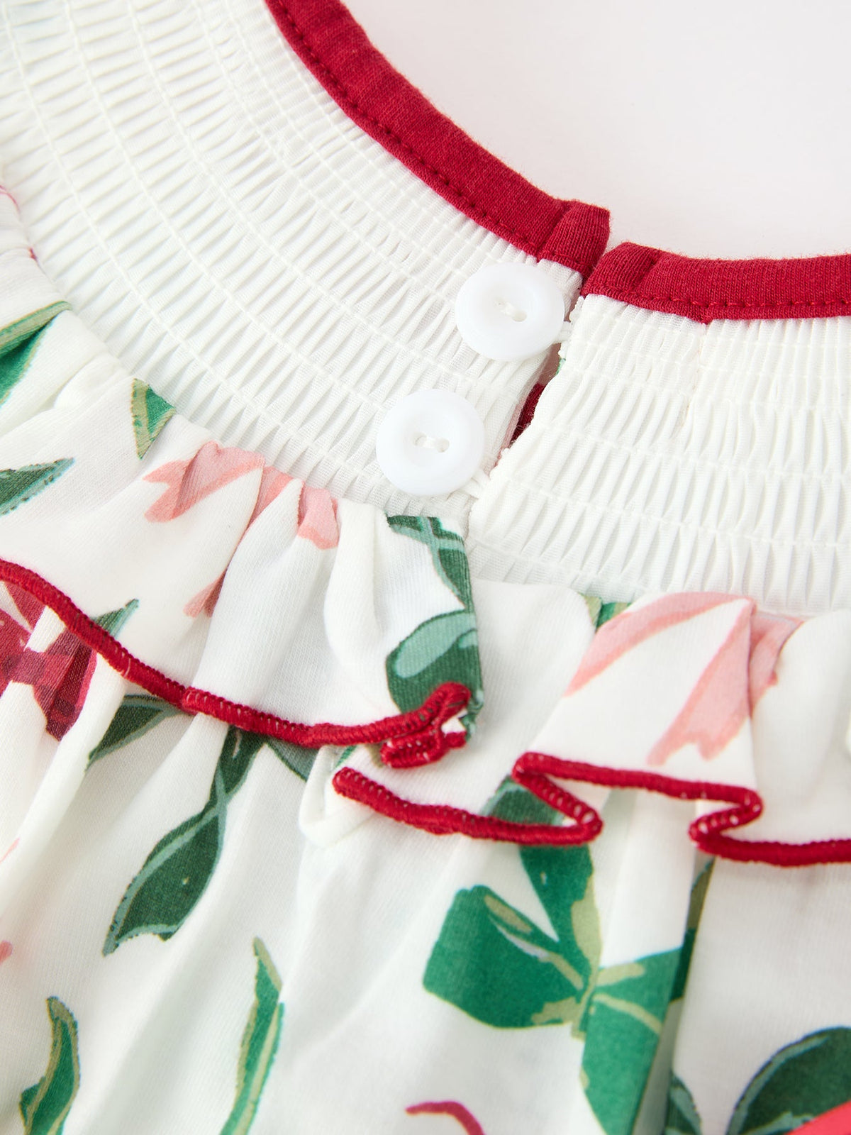 Girls Holly Jolly smocked ruffle dress with watercolor bows, additional product photograph 4