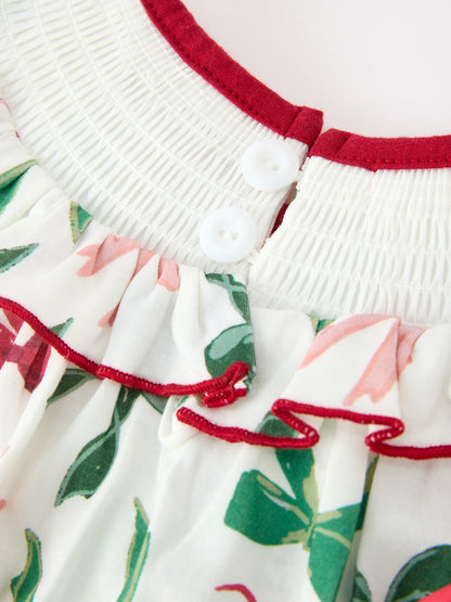 Girls Holly Jolly smocked ruffle dress with watercolor bows, additional product photograph 4