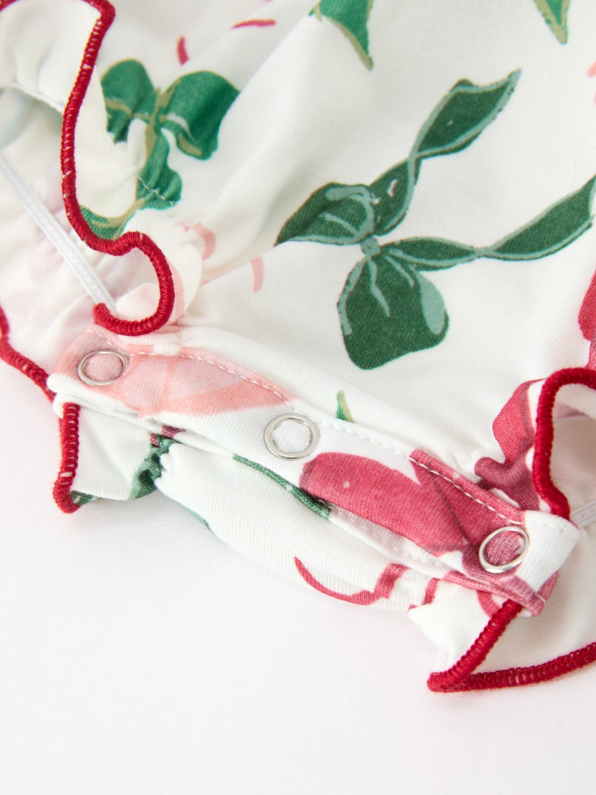 Baby Holly Jolly bubble romper with embroidered neckline and snaps, additional product photograph 4