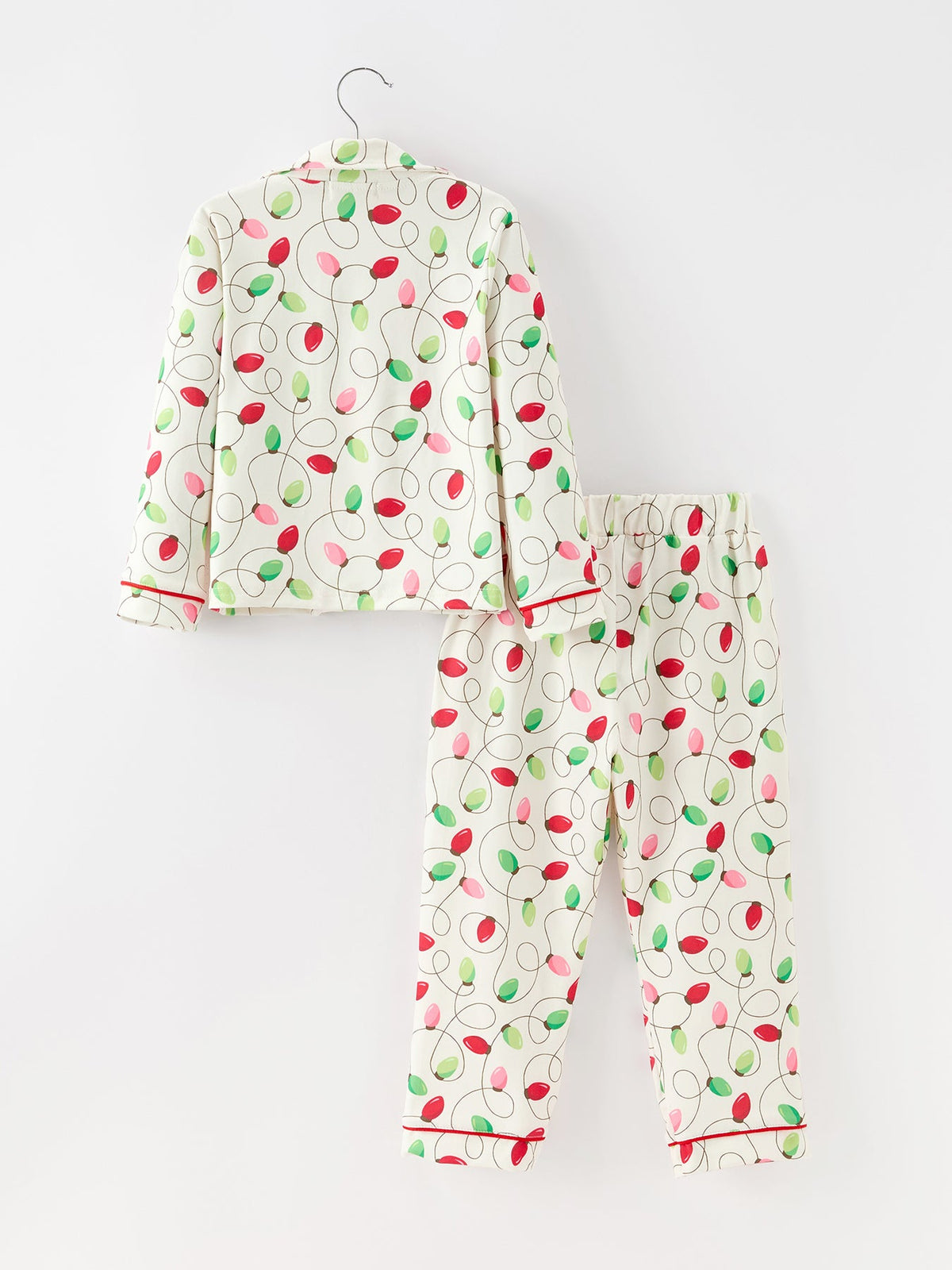 Girls Christmas Pajamas | Lights & Bow Ties: Back of top and pants