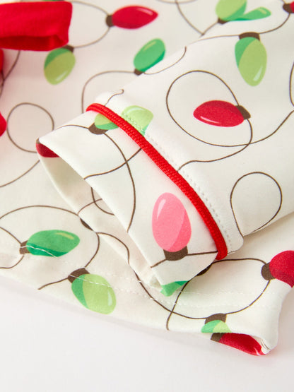 Girls Christmas Pajamas | Lights & Bow Ties: Long-sleeve print detail