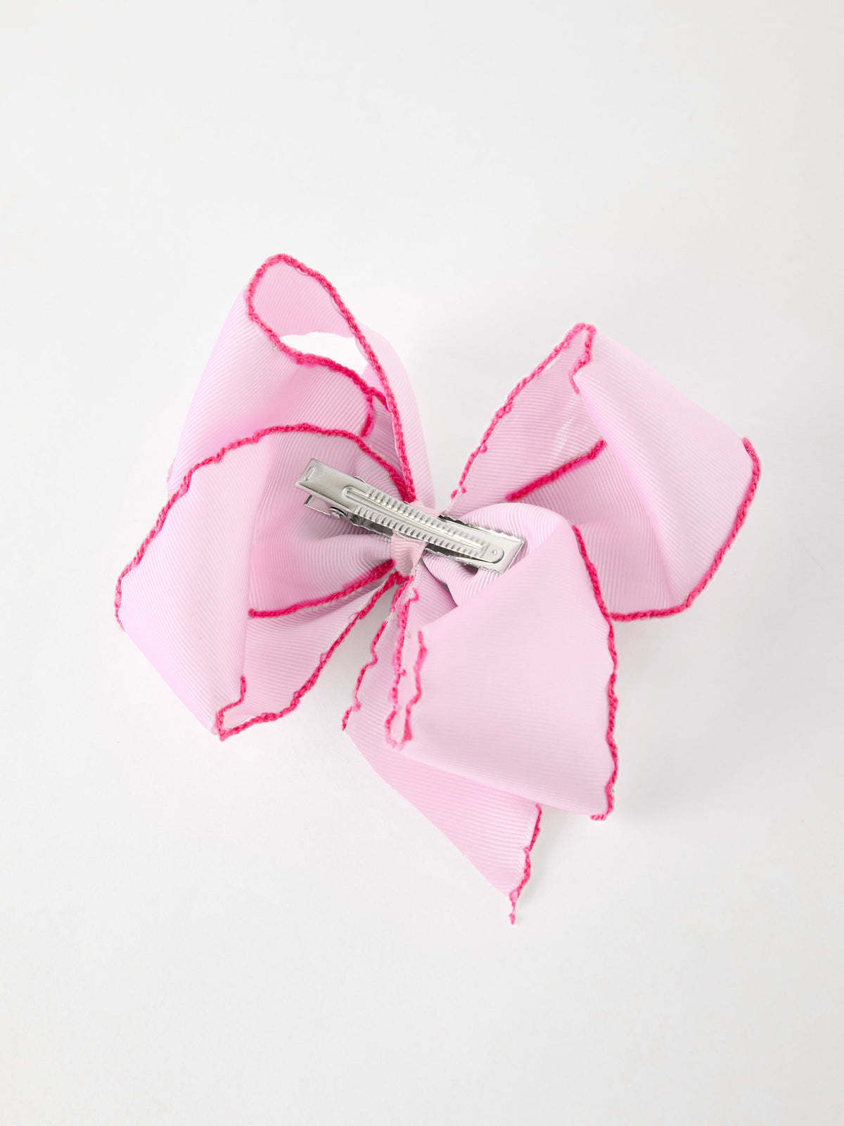 Christmas Hair Bow | Santa Embroidered 6.25 Inch: Metal clip on pink bow