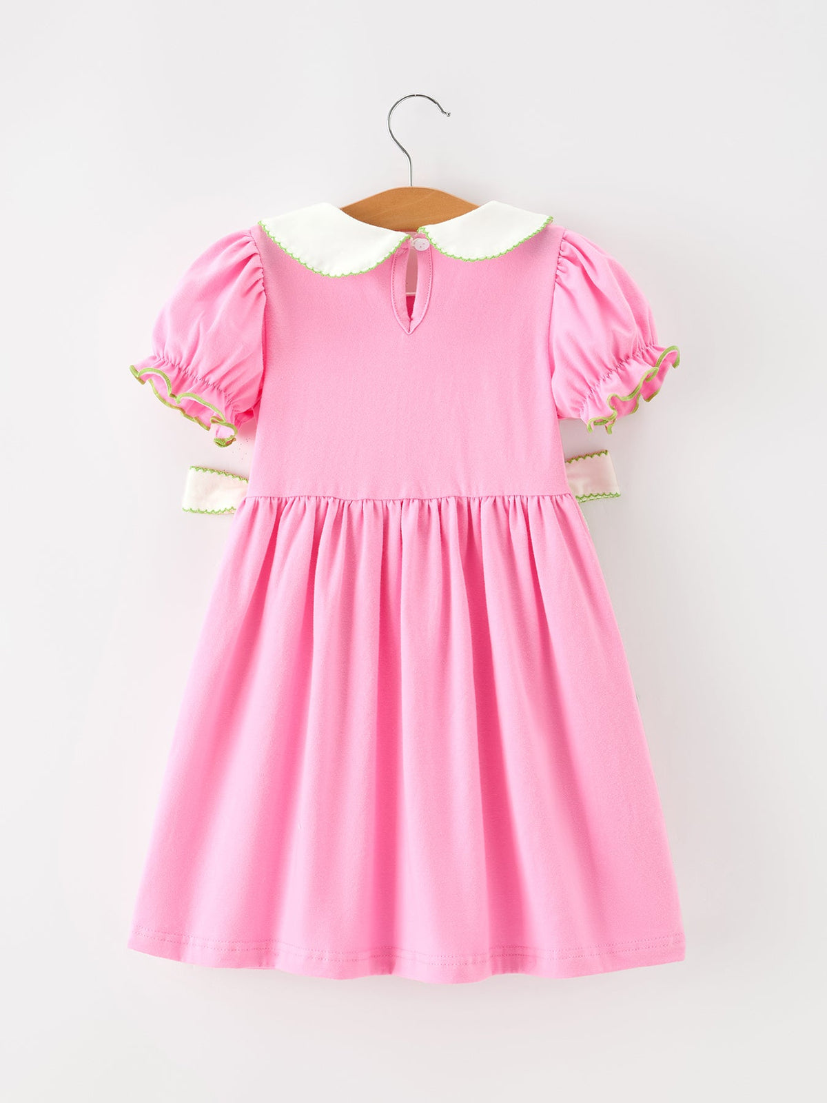 Girls Christmas Dress | Pink Tree & Bow Collar: Back on hanger