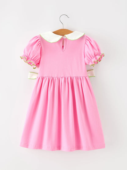 Girls Christmas Dress | Pink Tree & Bow Collar: Back on hanger