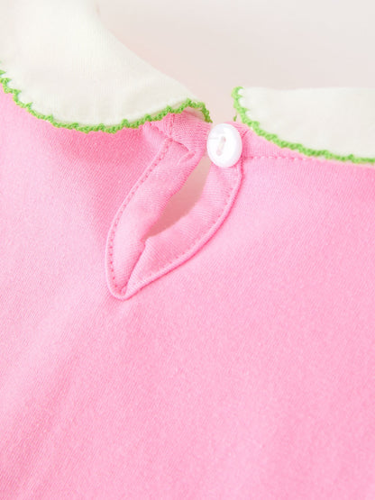 Girls Christmas Outfit | Pink Tree Bloomer Set: Back button and keyhole