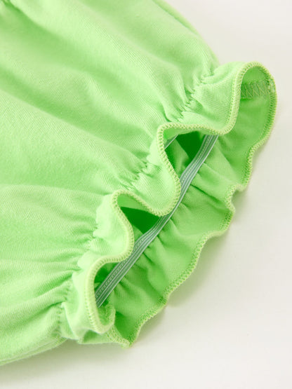 Girls Christmas Outfit | Pink Tree Bloomer Set: Green bloomer ruffle hem