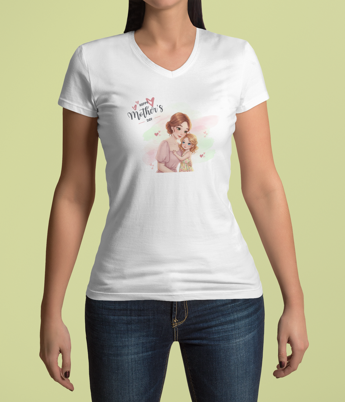 Happy Mother's Day Mom & Daughter Hug V-Neck T-Shirt
