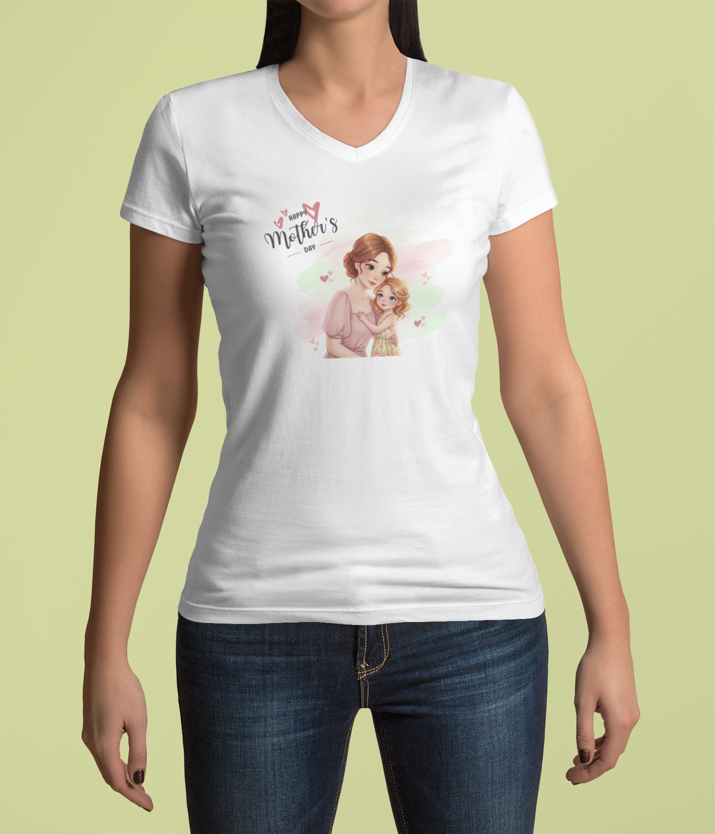 Happy Mother's Day Mom & Daughter Hug V-Neck T-Shirt