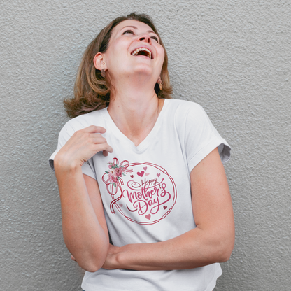 Happy Mother's Day Peonies V-Neck T-Shirt