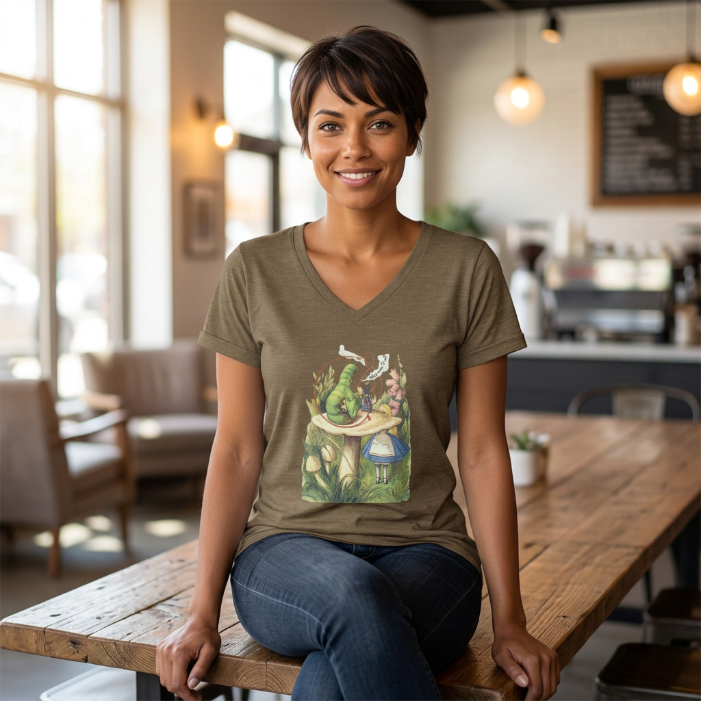 Alice in Wonderland T-Shirt - Who Are You Caterpillar Women’s V-Neck