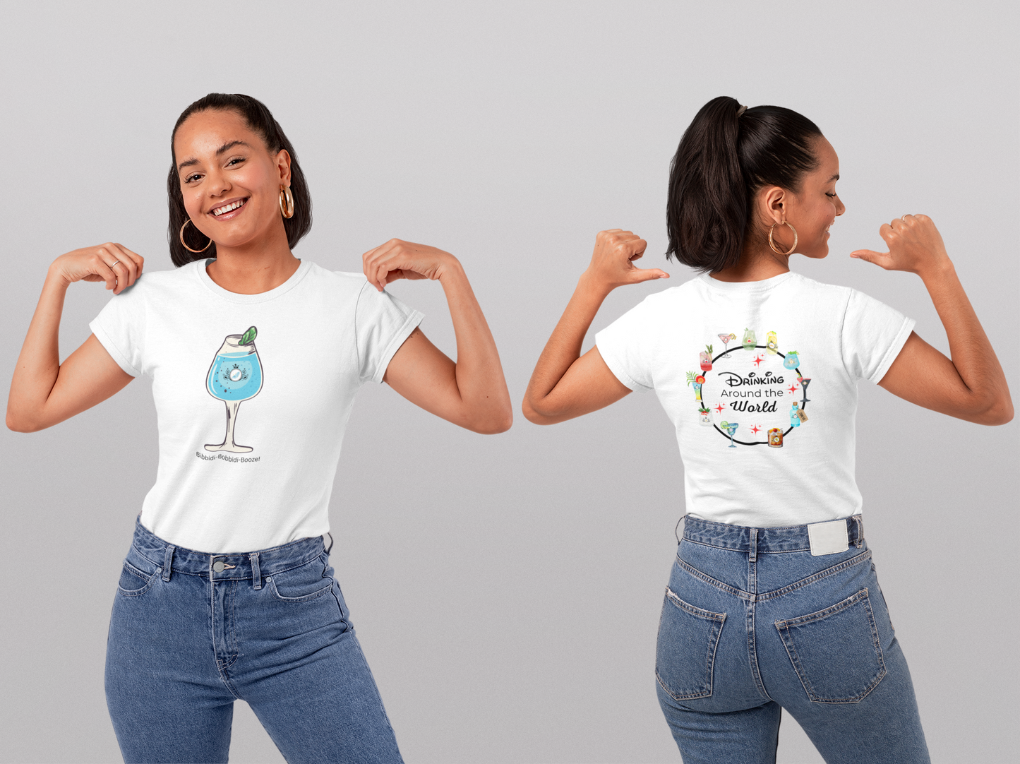 Bibbidi Bobbidi Booze Shirt - Double-Sided Women’s Drinking Around the World Tee