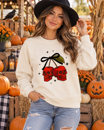 Halloween Skull Sweatshirt | Cherry Skull Women’s French Terry Crewneck