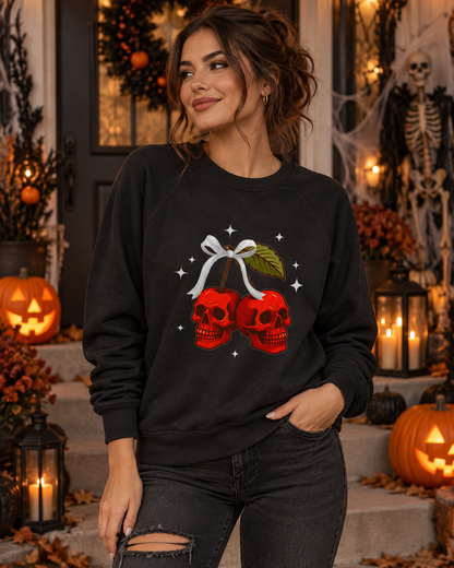 Halloween Skull Sweatshirt | Cherry Skull Women’s French Terry Crewneck