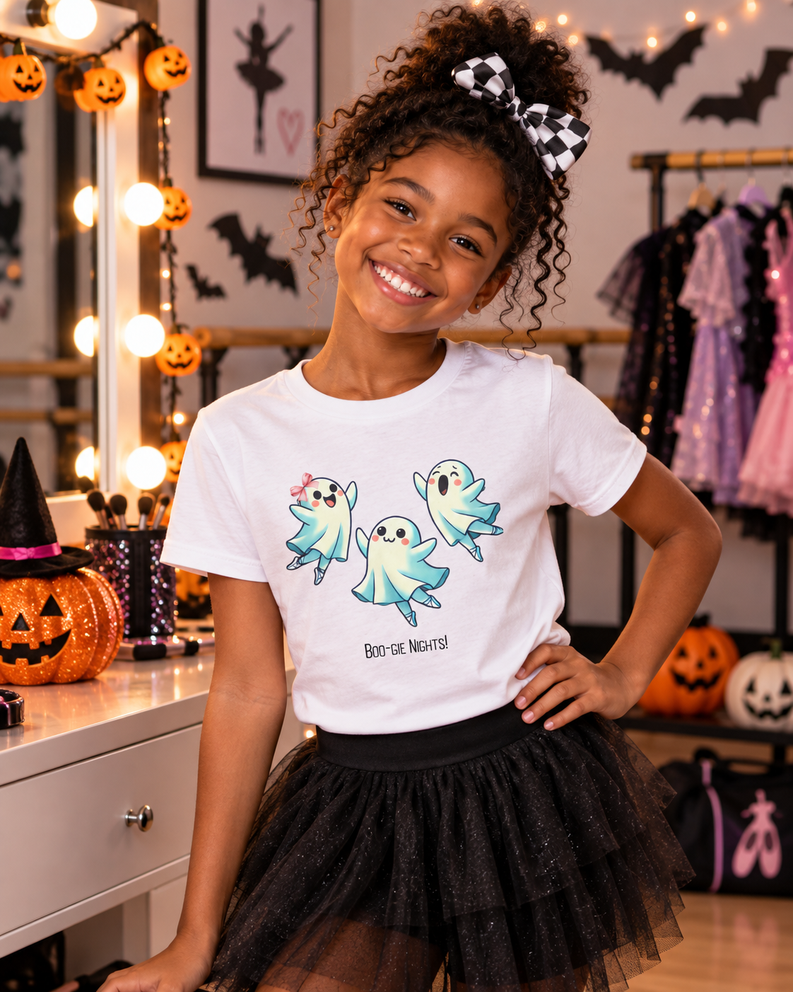 Halloween Dance Shirt for Girls | Boo-gie Nights Ghost Ballerina Tee
