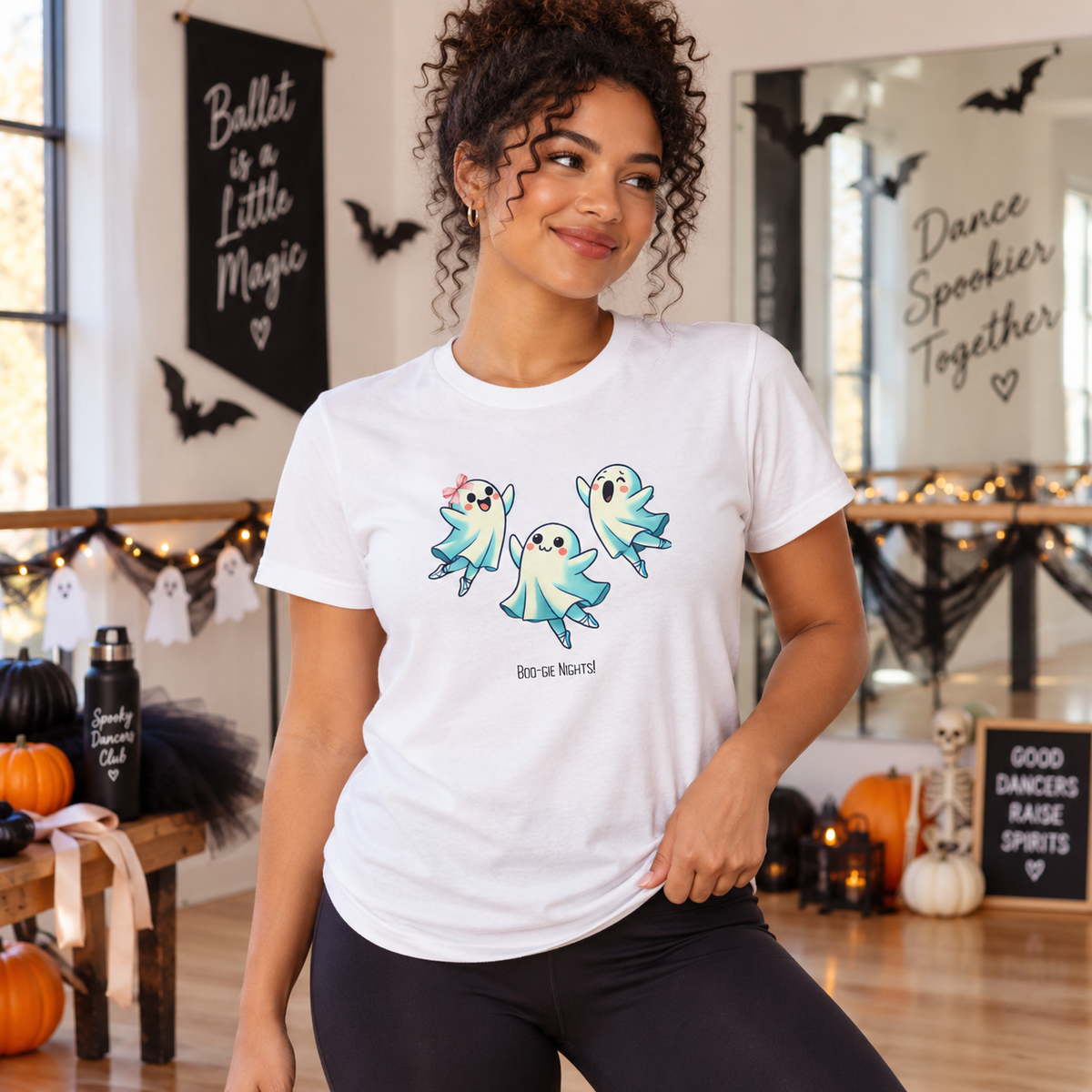 Halloween Dance Shirt for Women | Boo-gie Nights Ghost Ballerina Tee