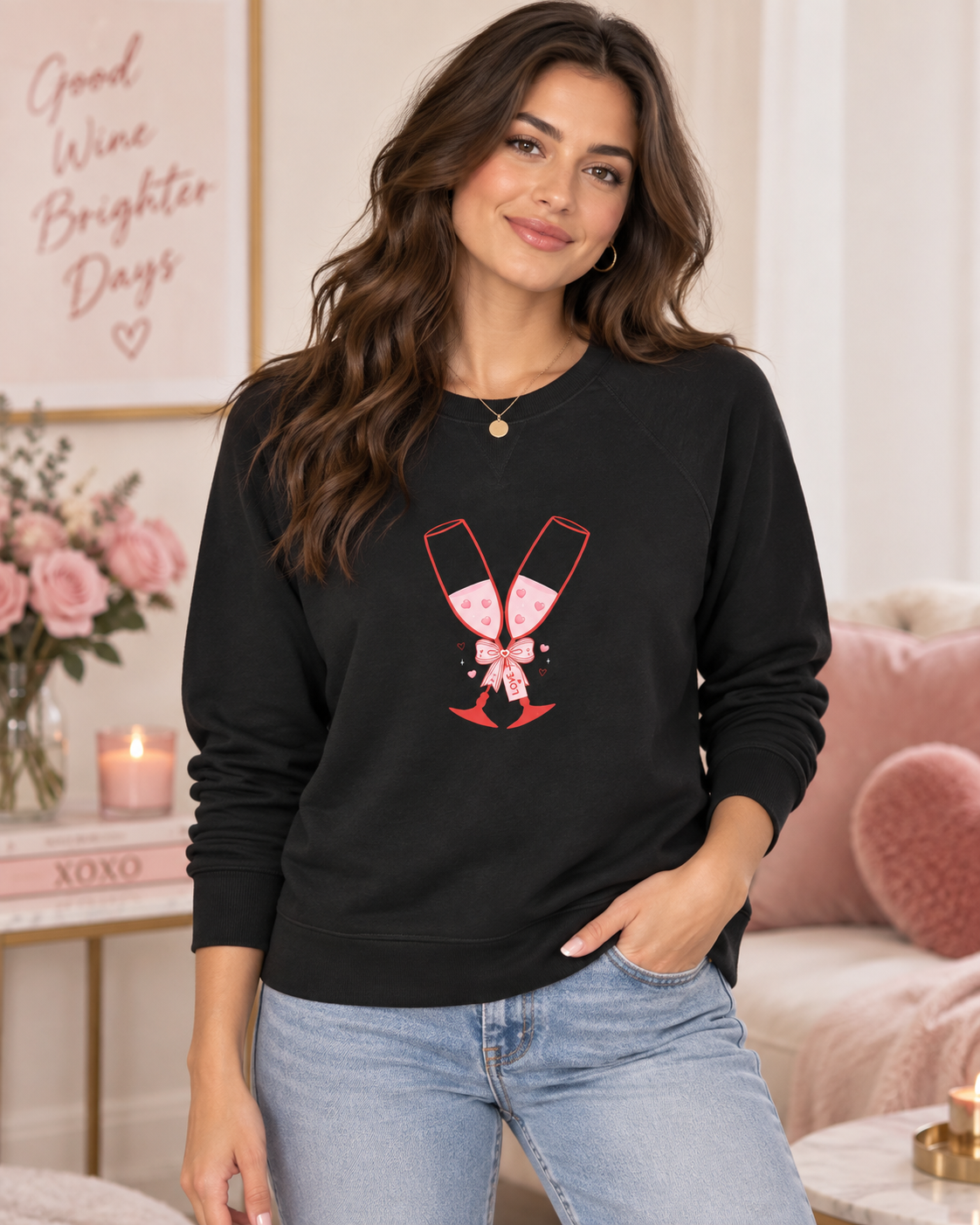 Valentine Sweatshirt for Women | Champagne Love Lightweight Crewneck