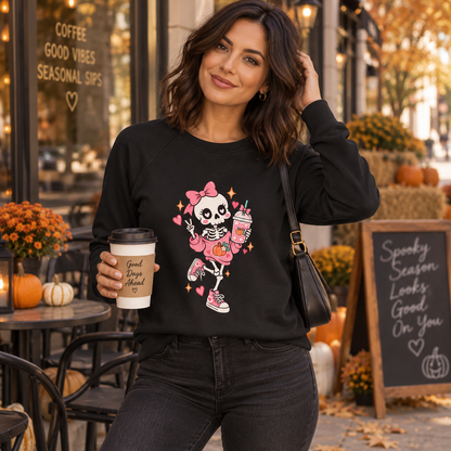 Pumpkin Spice Skeleton Cute Halloween Sweatshirt for Women