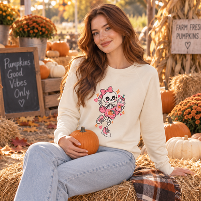 Pumpkin Spice Skeleton Cute Halloween Sweatshirt for Women