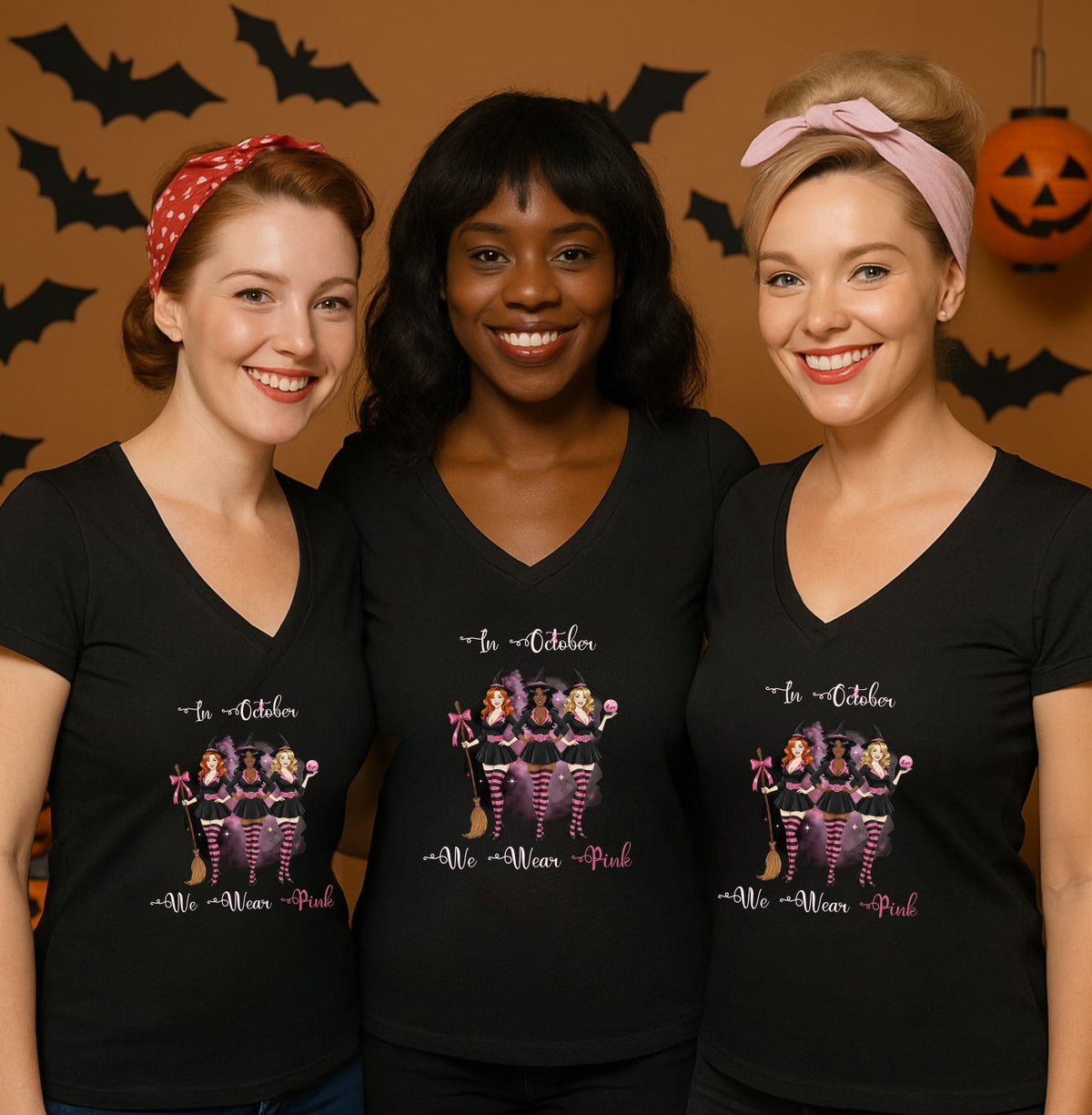 Witches Breast Cancer Awareness Halloween Shirt | In October We Wear Pink