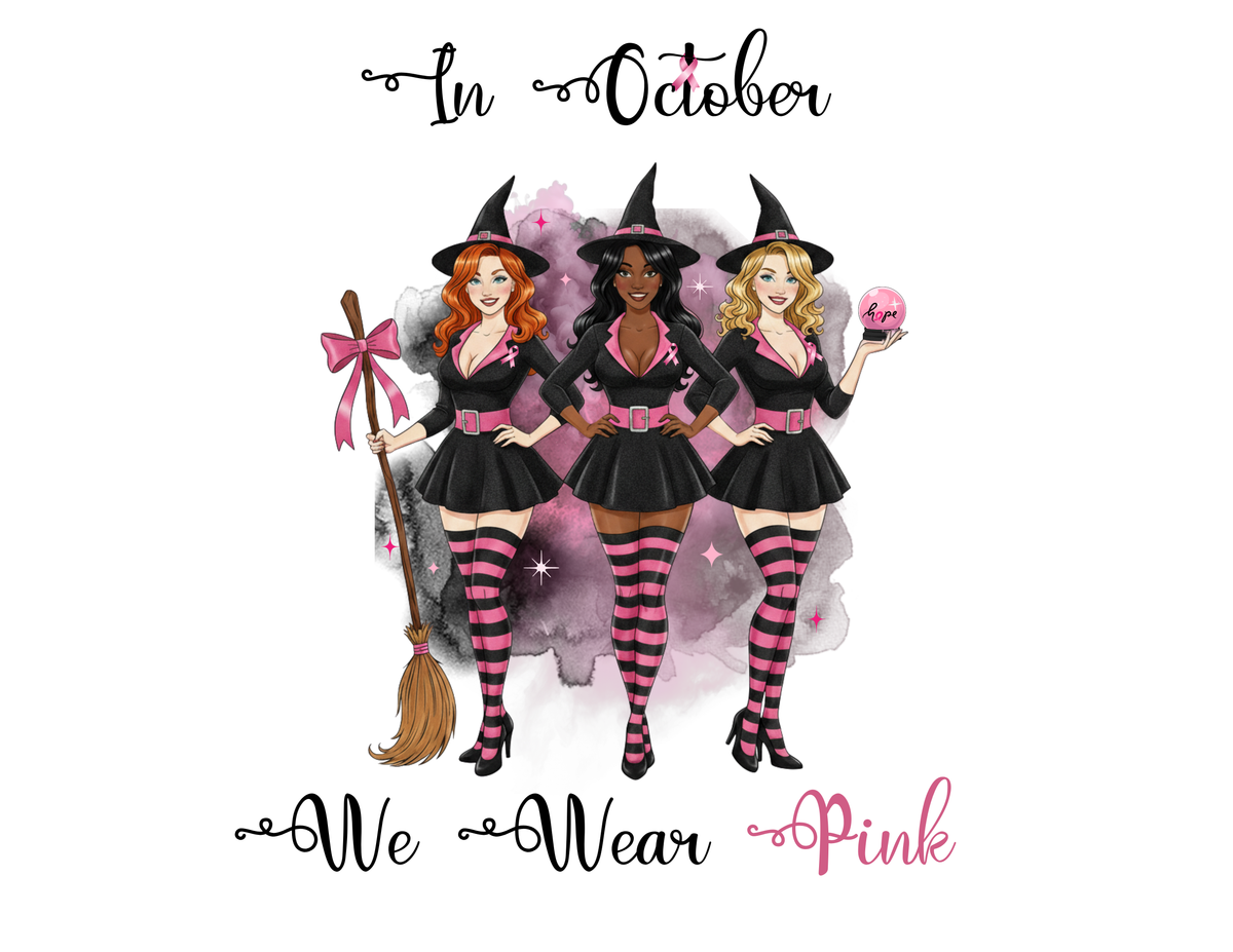 Witches Breast Cancer Awareness Halloween Shirt | In October We Wear Pink
